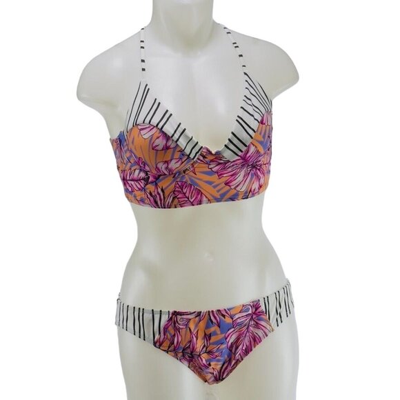 SALT + COVE Womens Swimsuit 2-Piece Poly Colorful Floral Size Top M/Bottom L - Picture 1 of 9